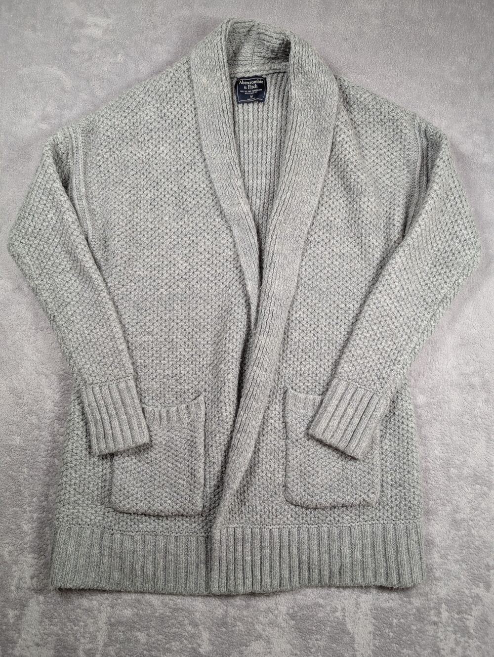 Abercrombie & Fitch Cardigan Womens Medium Gray Open Front Knit Cozy Y2K
